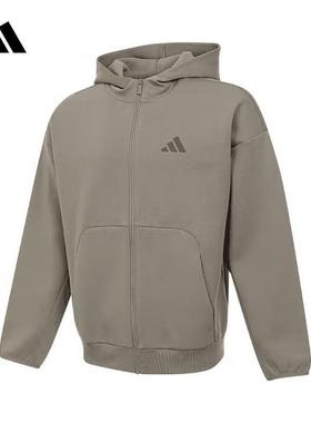 adidas阿迪达斯外套男2025春季新款休闲连帽针织防风夹克 JD4947