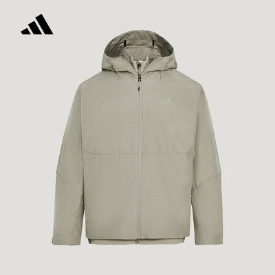 adidas阿迪达斯男子外套2026春季拒水加绒连帽运动防风夹克KW4766