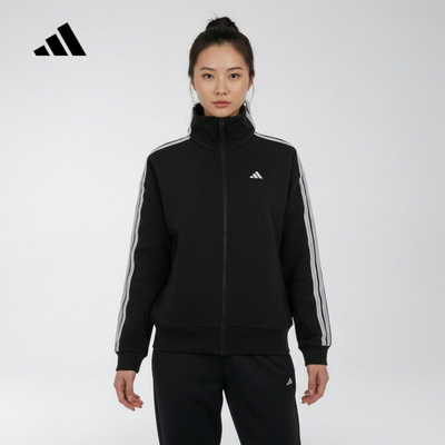 adidas阿迪达斯运动外套女2026春季三条纹简约立领针织夹克KW0654