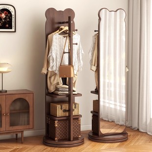 日本进口实木穿衣镜旋转高清试衣镜防爆玻璃镜挂衣架一体落地镜子