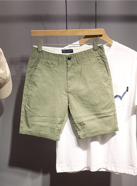 毒类 潮牌简约休闲短裤男夏季薄款修身绿色中裤韩版百搭时尚5分裤