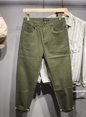 毒类 简约版型秋季基础款百搭休闲裤 男士潮流复古军绿色工装长裤