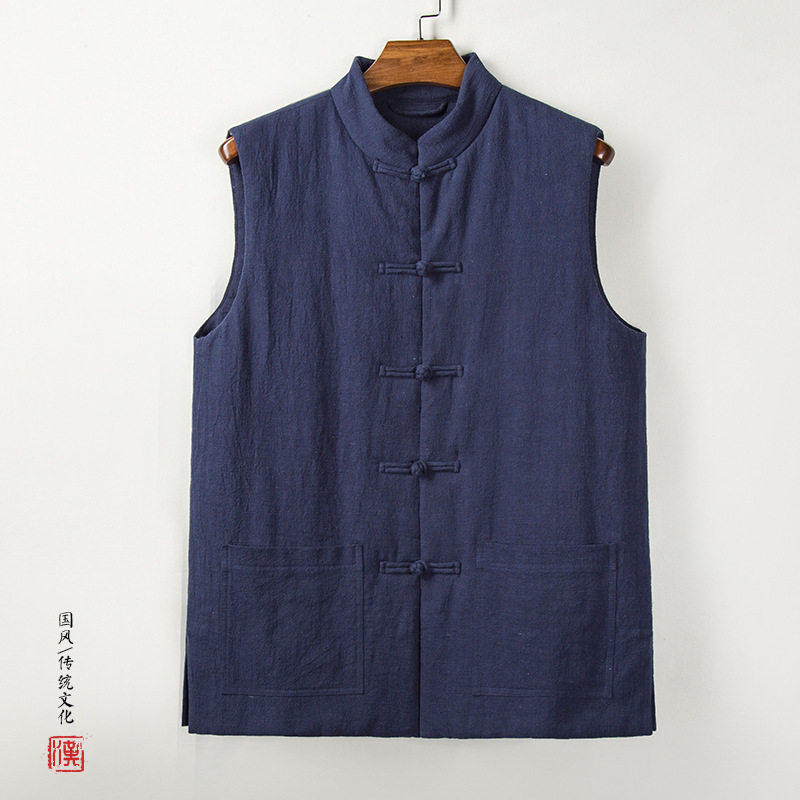 2022秋冬新款中国风男装棉麻亚麻汉服男士立领唐装加厚加棉马甲男,男装,中山装,淘宝优惠券,粉丝福利购,淘宝优惠卷