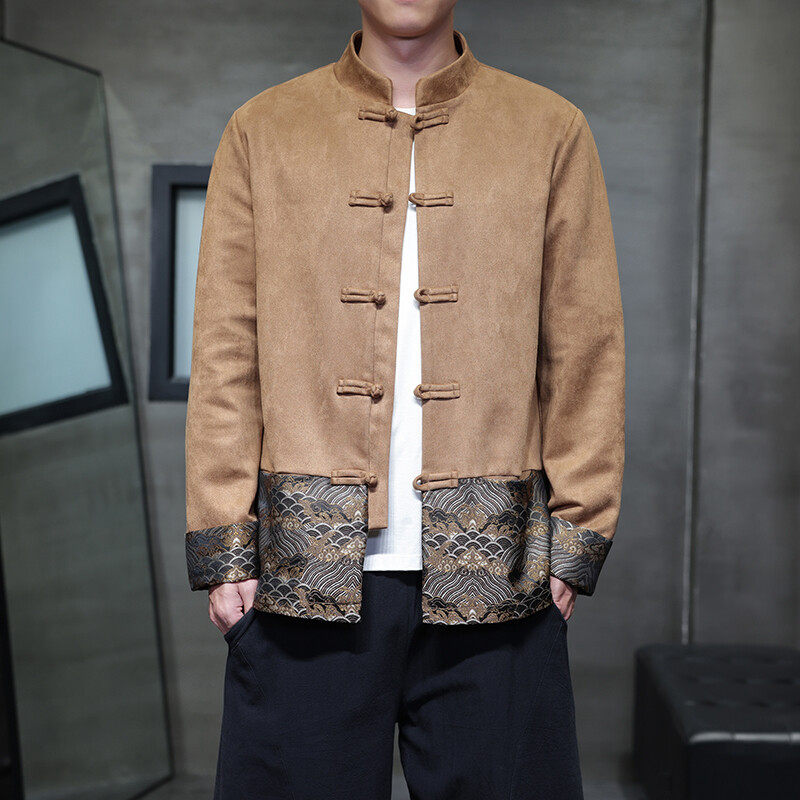 2024秋冬新款中国风男装中式鹿皮绒唐装汉服大码复古潮流夹克外套,男装,中山装,淘宝优惠券,粉丝福利购,淘宝优惠卷