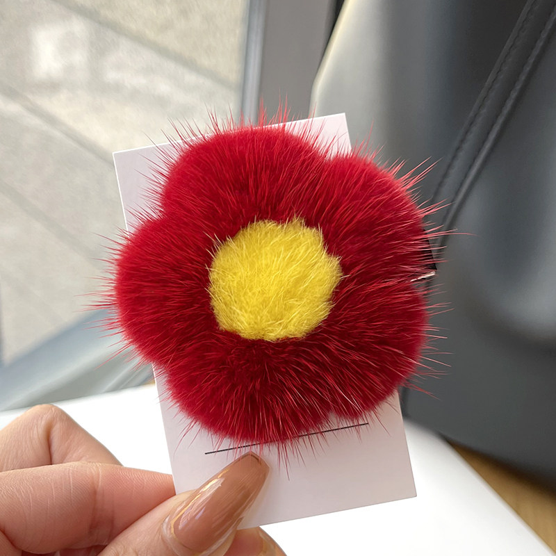 真水貂毛小花朵发夹bb气质皮草