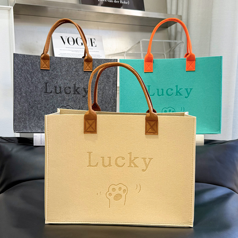 毛毡包休闲手提包新款简约字母百搭时尚可定制印刷logo超大手提袋