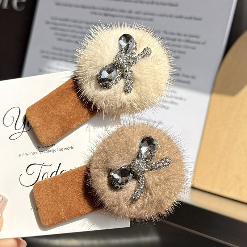 真水貂毛球发卡发夹bb夹一字发饰