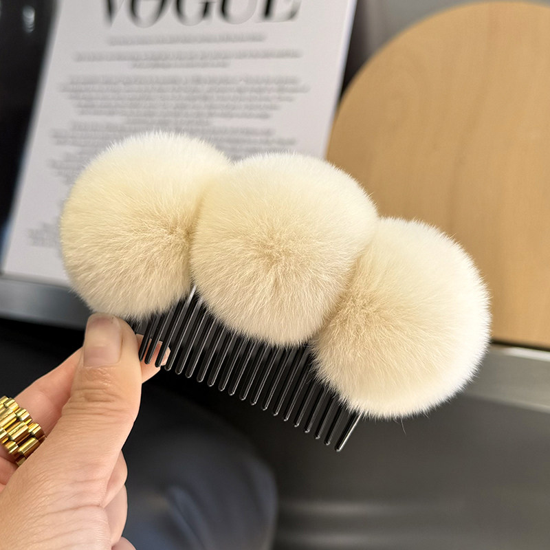 真獭兔毛百搭发梳插梳刘海压发夹