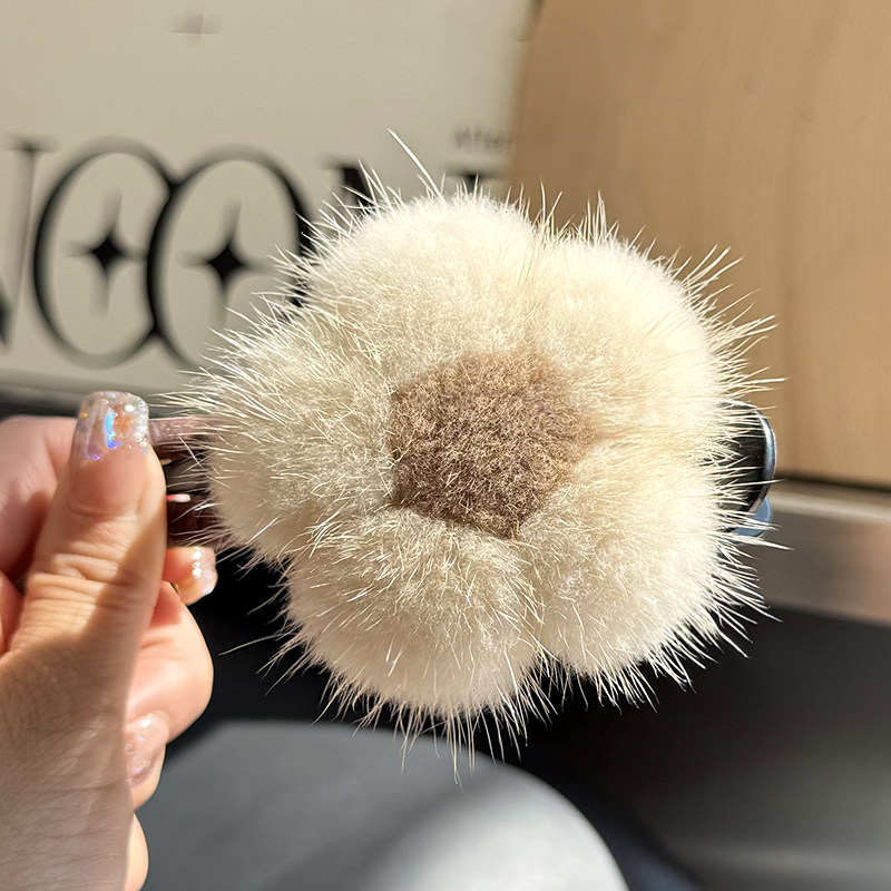 真水貂毛花朵发夹鸭嘴夹毛绒头饰