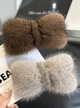 韩款精致蝴蝶结发夹水貂毛边夹网红可爱毛绒发卡秋冬皮草毛毛头饰