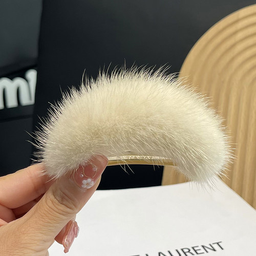 水貂毛抓夹气质毛毛发夹毛绒发抓