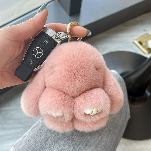 正版迷你獭兔毛小兔子汽车钥匙扣