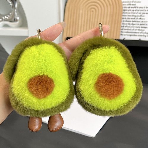 可爱獭兔毛牛油果汽车钥匙扣挂件