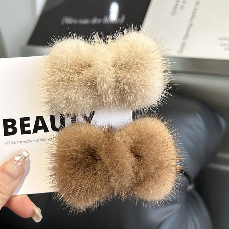 真水貂毛蝴蝶结发夹边夹可爱发卡