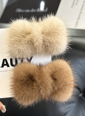 蝴蝶结发夹韩国ins水貂毛边夹网红可爱毛绒发卡秋冬皮草毛毛头饰