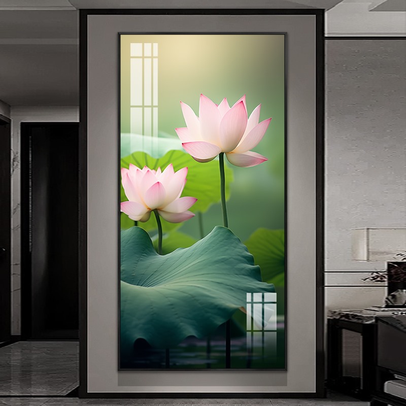 现代简约玄关背景墙装饰画过道走廊楼梯间高级感挂画新款荷花壁画图片
