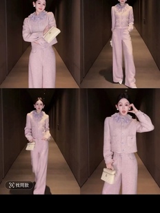 香榭格蕾绵羊毛棉混纺小香风花边90绒羽绒服+休闲裤俩件套1996