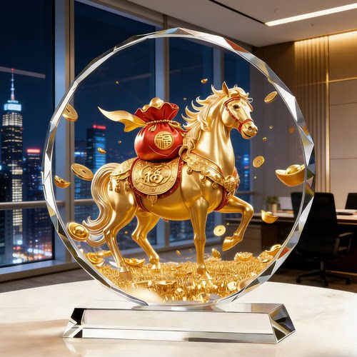 中式马上有福摆件茶台博古架造景马到成功如意吉祥创意国风工艺品