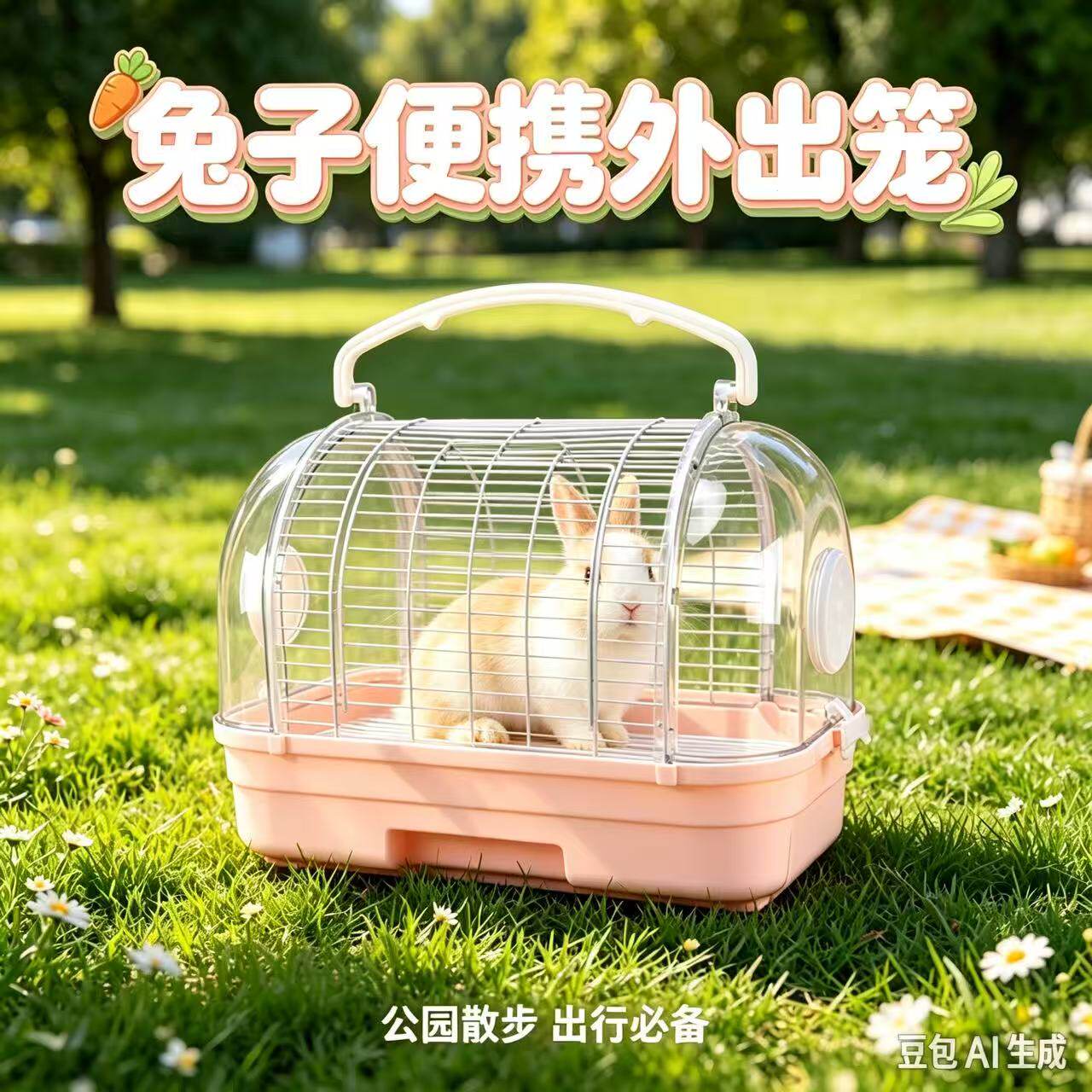 兔子外出笼子便携外带笼户外出行手提遛兔笼荷兰猪花枝鼠龙猫通用