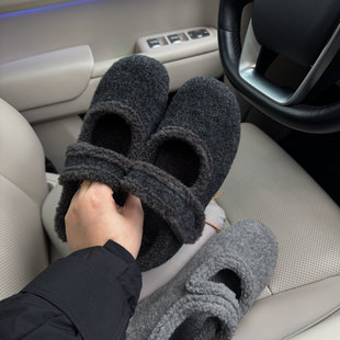 2024秋冬复古绒面内增高5cm玛丽珍鞋女加绒保暖毛毛单鞋博肯鞋