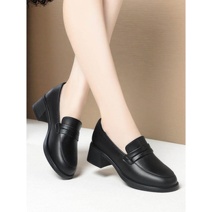 香港YA真皮乐福鞋女春秋久站不累女鞋软底舒适上班单鞋小皮鞋黑色