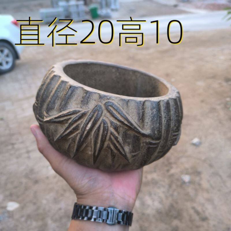 养鱼缸石盆青石60公分金钱盆真青石一体雕刻适合种花复古家用盛水