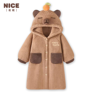 珊瑚绒睡衣睡袍女冬季加厚加绒保暖家居服套装冬天可外穿2025新款