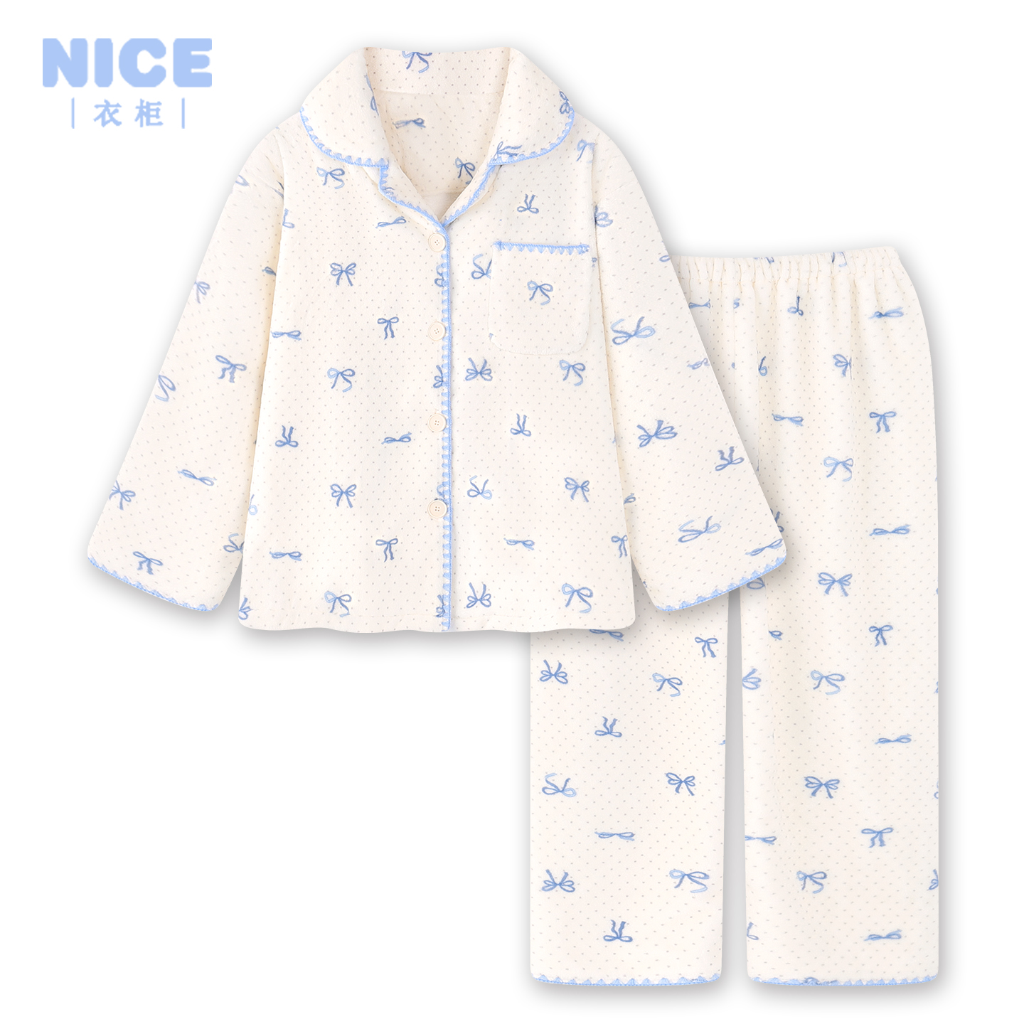 法兰绒睡衣女冬季加厚加绒保暖