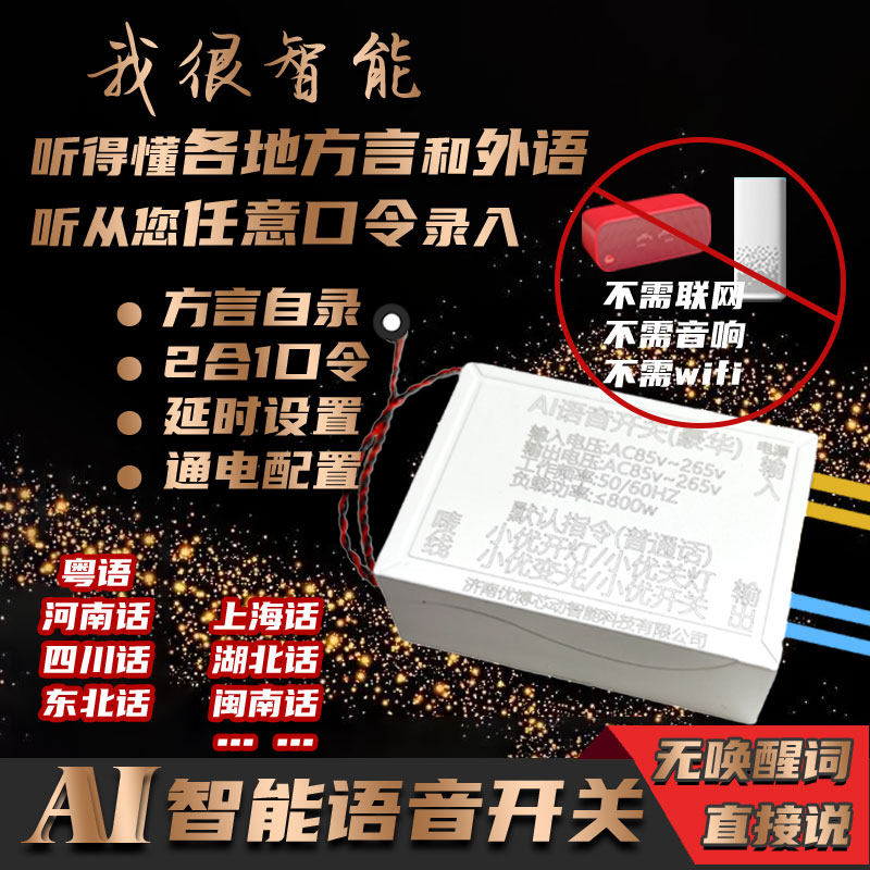 语音智能开关离线声控灯识别无线遥控免唤醒定时关闭方言开灯关灯