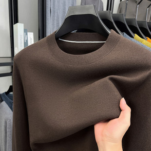 秋冬男士圆领羊绒混纺针织衫毛衣中年高端精纺内搭薄款保暖打底衫