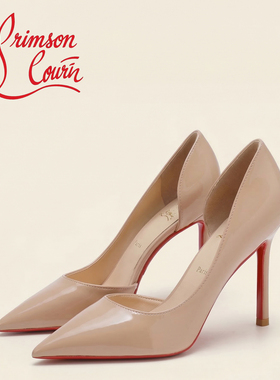 经典红底裸色侧空高跟鞋女细跟2026春季新款10CM真皮性感尖头单鞋