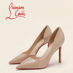 10CM真皮性感尖头单鞋 经典 新款 女细跟2026春季 红底裸色侧空高跟鞋