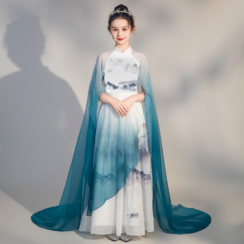 女童礼服高端中大童弹古筝演出服千里江山中国风艺考民乐国风演奏