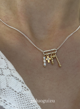 偶然与巧合原创设计s925银美国14k包金吊装组合项链锁骨链复古