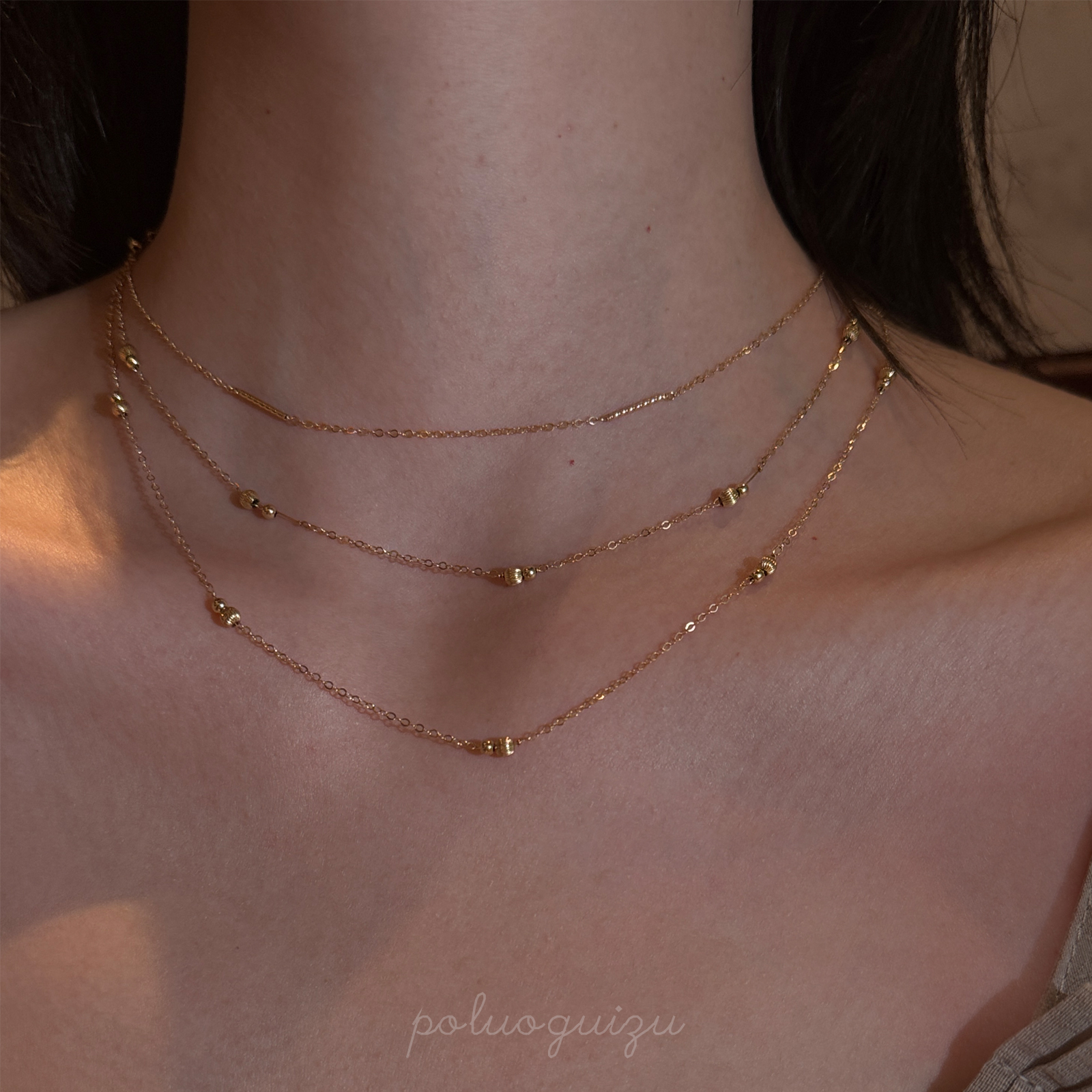 恒星原创简约日常通体美国14k注金保色好洗澡可带项链锁骨链叠戴