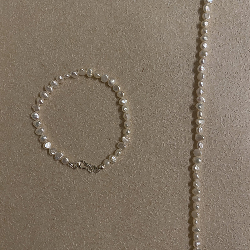 ＜柔软＞稀有强光天然巴洛克小珍珠s925银手链女叠戴简约日常