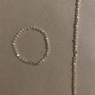 ＜柔软＞稀有强光天然巴洛克小珍珠s925银手链女叠戴简约日常