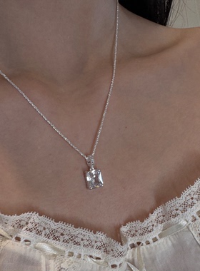 纯净之地原创小众s925银天然白水晶大方钻项链锁骨链闪耀迷人眼