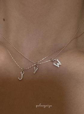 精工定制银锆石字母项链