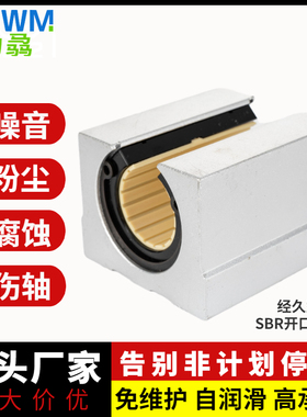 SBR直线导轨开口箱式滑块轴承圆柱滑轨带铝托木工推台23450防水尘