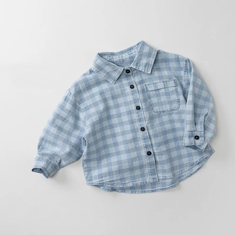 男童格子牛仔衬衫2026春季新款女儿童宝宝格子外套韩系童装穿搭