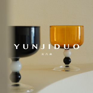 原创专利黑白黄拼色高脚耐热玻璃杯高级礼物威士忌红酒杯 云几朵