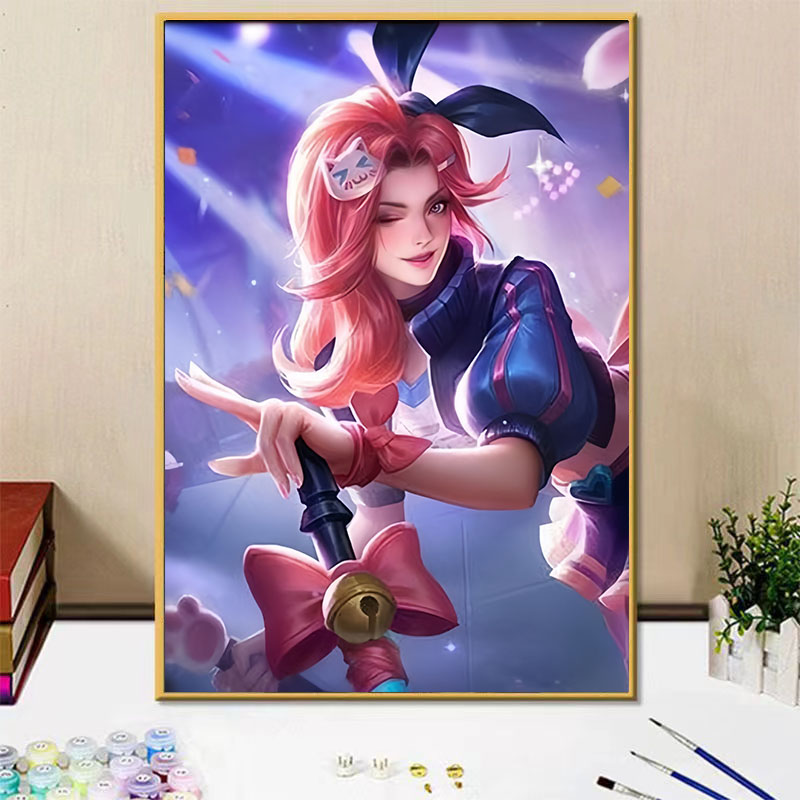 王者荣耀阿轲手绘填色画生日礼物