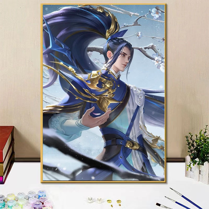 王者荣耀男英雄韩信diy数字油画手绘填色涂鸦画画卧室装饰画礼物