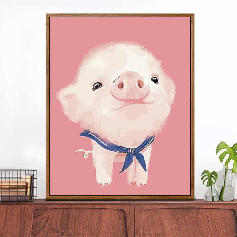 diy数字油画卡通儿童房可爱动物萌宠系列手工油彩装饰画粉公小猪