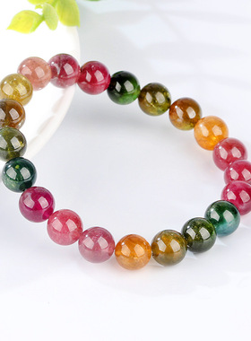 天然正品巴西碧玺彩虹马卡龙糖果西瓜黑糖荧光老矿手链女单圈手串