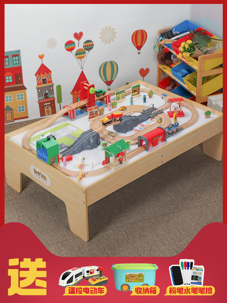 CHILDRENS TRAIN TRACK ELECTRIC CAR TROLLEY MULTI-FUNCTION TOY TABLE WOODEN TRACK SET TRAIN TRACK TOYS