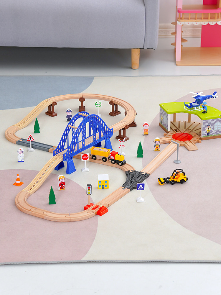 WOODEN TRAIN TRACK CAR TOY CAR ELECTRIC SMALL TRAIN WOODEN CAR CAR BUILDING BLOCK SCENE ASSEMBLY SET 2 YEARS OLD