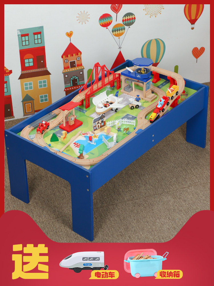 CHILDRENS TRAIN TRACK ELECTRIC CAR TROLLEY MULTI-FUNCTION TOY TABLE WOODEN TRACK SET TRAIN TRACK TOYS