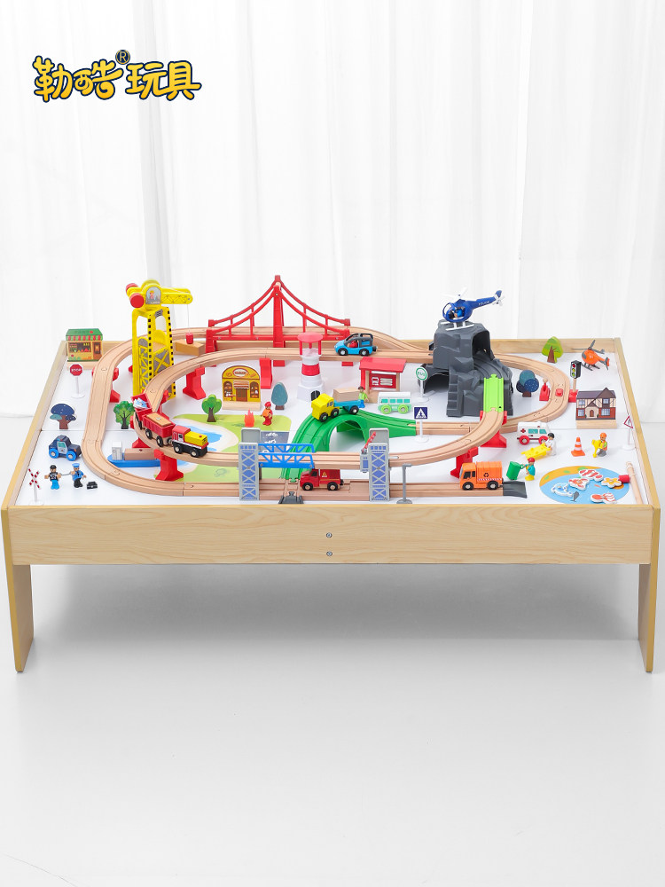 WOODEN TRACK SIMULATION CHILDRENS TRACK CAR TABLE CRANE SMALL TRAIN INERTIA CAR BRIO TRAIN TRACK TOY
